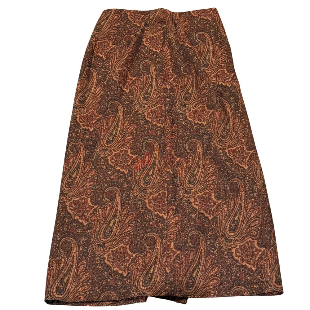 Pursuits Ltd Paisley Maxi Skirt – Women's Size 6, Slit & Zip Closure, Boho Print